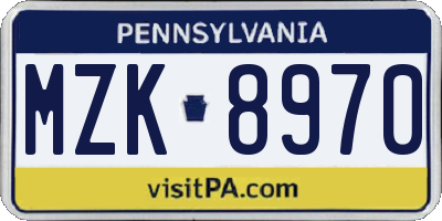 PA license plate MZK8970