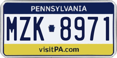 PA license plate MZK8971