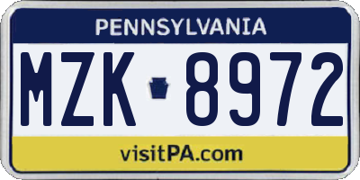 PA license plate MZK8972