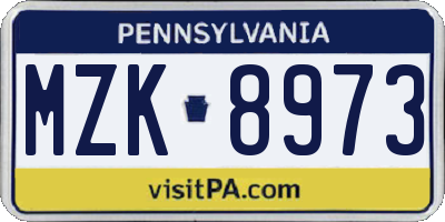 PA license plate MZK8973