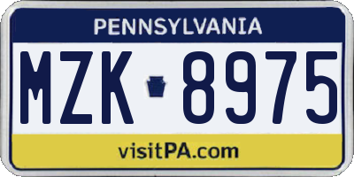 PA license plate MZK8975