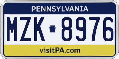 PA license plate MZK8976