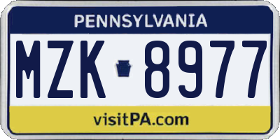PA license plate MZK8977