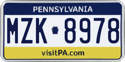 PA license plate MZK8978