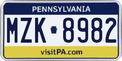PA license plate MZK8982