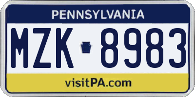 PA license plate MZK8983
