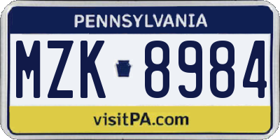 PA license plate MZK8984