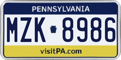 PA license plate MZK8986