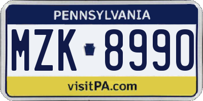 PA license plate MZK8990