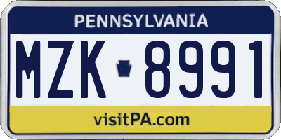 PA license plate MZK8991