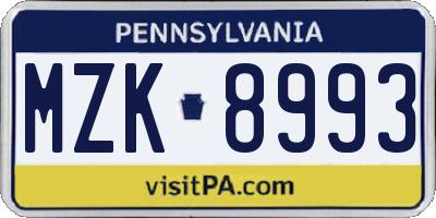 PA license plate MZK8993