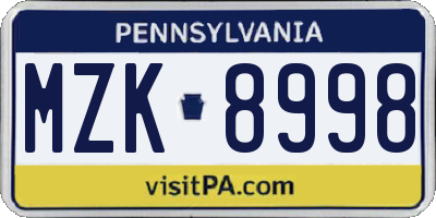 PA license plate MZK8998