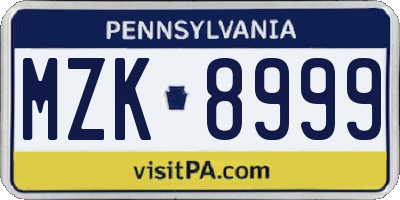 PA license plate MZK8999