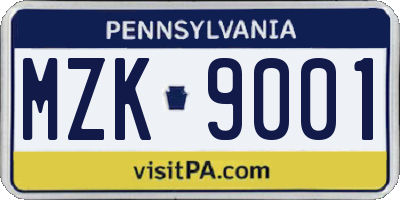 PA license plate MZK9001