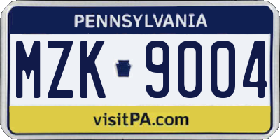 PA license plate MZK9004