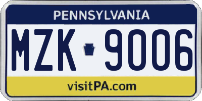 PA license plate MZK9006