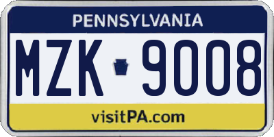 PA license plate MZK9008
