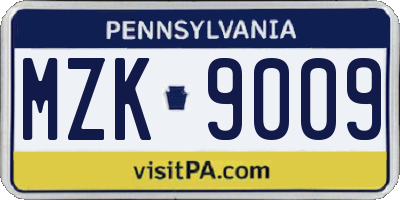 PA license plate MZK9009