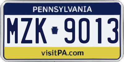 PA license plate MZK9013