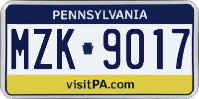 PA license plate MZK9017