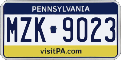 PA license plate MZK9023