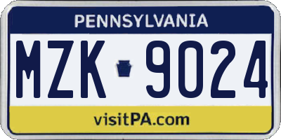 PA license plate MZK9024
