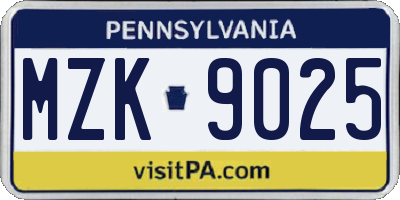 PA license plate MZK9025