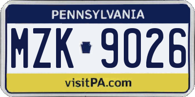 PA license plate MZK9026