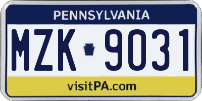 PA license plate MZK9031