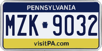 PA license plate MZK9032