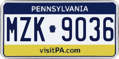 PA license plate MZK9036