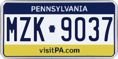 PA license plate MZK9037