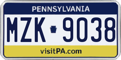 PA license plate MZK9038