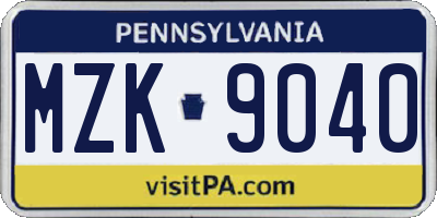 PA license plate MZK9040