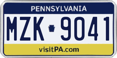 PA license plate MZK9041