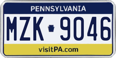 PA license plate MZK9046