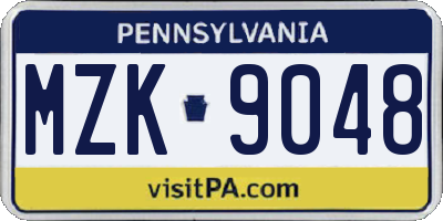 PA license plate MZK9048