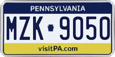 PA license plate MZK9050