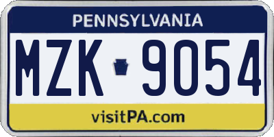 PA license plate MZK9054