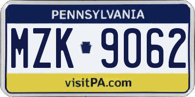 PA license plate MZK9062
