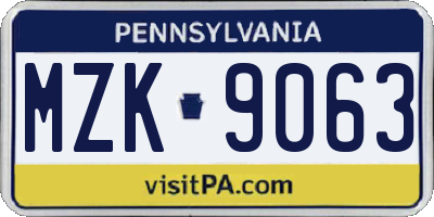 PA license plate MZK9063