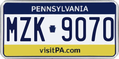 PA license plate MZK9070