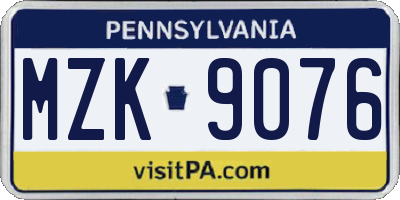 PA license plate MZK9076