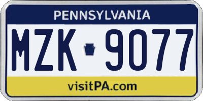 PA license plate MZK9077