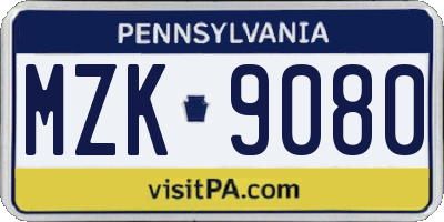 PA license plate MZK9080
