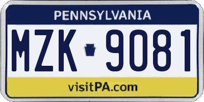 PA license plate MZK9081