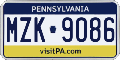 PA license plate MZK9086