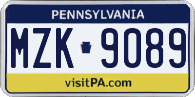 PA license plate MZK9089