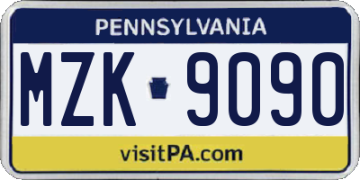PA license plate MZK9090
