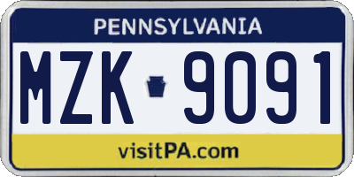PA license plate MZK9091